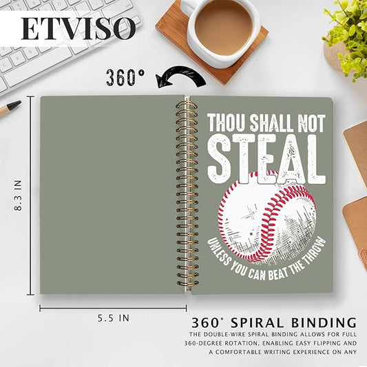 Funny Retro Baseball Notebook, Baseball Lover Gifts Journal, Sports Fan Gifts Journal, Thou Shall Not Steal Unless You Can Beat The Throw Hardcover Spiral Notebooks 5.5x8.3 Inch