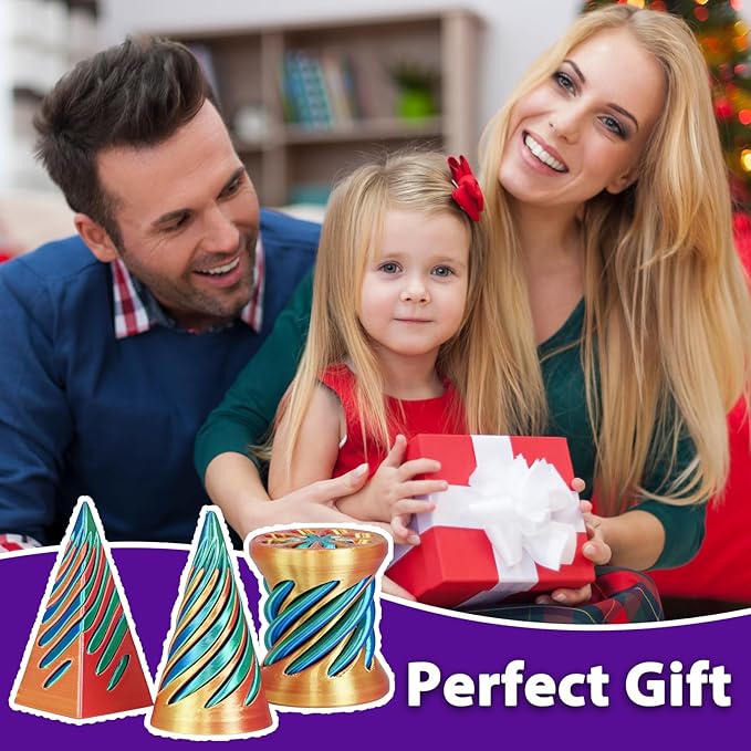 3 Packs Impossible Spiral Cone Fidget Toys,3D Printed Pyramid Passthrough Sculpture,Mini Sensory Toy for Stress Relief Anxiety Relaxation,Desktop Decor Gifts for Adults & Kids (Green Red)