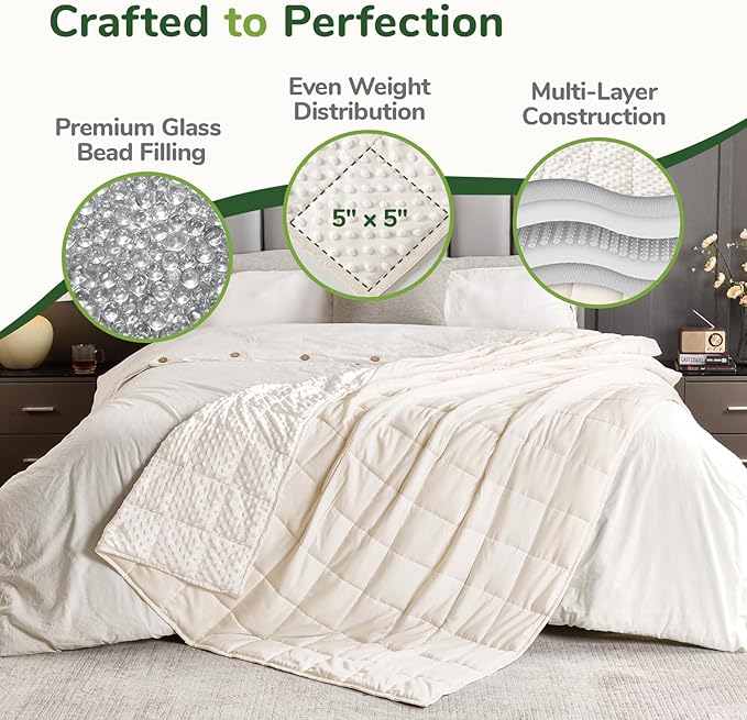 Sivio Weighted Blanket for Adults Queen Size 20 lbs, Soft Heavy Blanket for Stress Relief and Sleep Promotion, Cooling Weighted Throw Blanket for All-Season, White, 60 x 80 inches