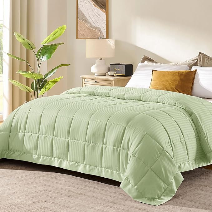 downluxe King Size Blanket with Satin Trim, Lightweight Down Alternative King Blanket for All Season, Machine Washable (Sage Green, 108 x 90 Inch)