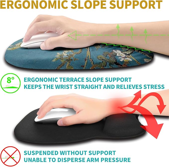 Hokafenle Ergonomic Mouse Pad Wrist Support with Stepped-Wedge Design, Wrist Rest Pain Relief Mousepad Filled with Memory Foam, Carpal Tunnel Mousepad for Wireless Mouse(12x8 inch, Apricot Blossom)