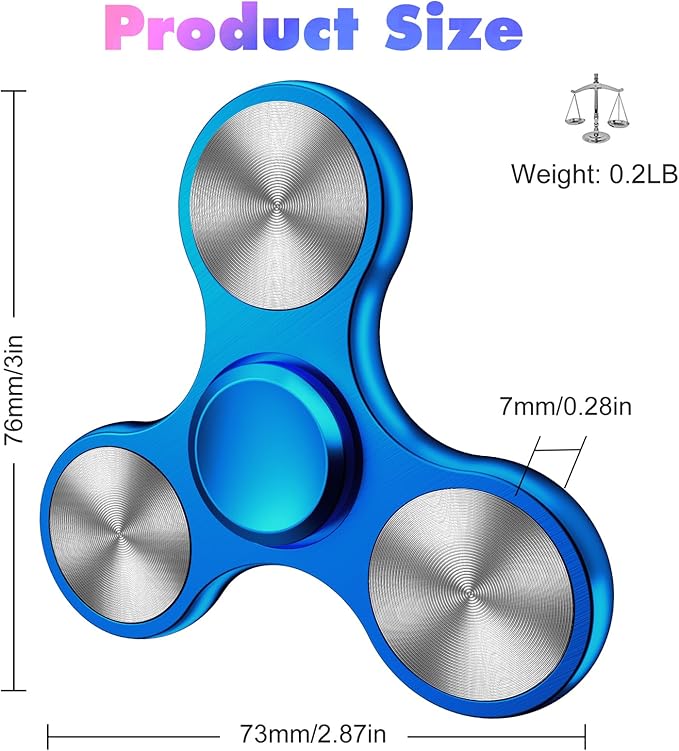 Fidget Spinners Toy, 3-8 Min Spins Time Stainless Steel Bearing Metal Fidget Spinner, EDC ADHD Stress Anxiety Relieves Fidgets Finger Toys, Novelty Toy for Kids and Adults (Blue)
