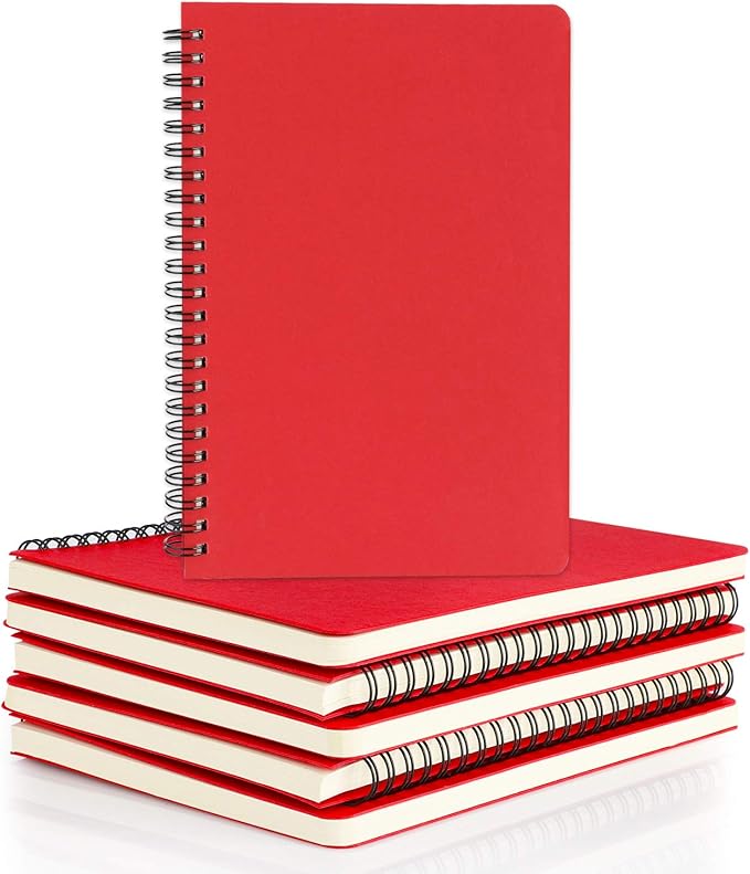 EUSOAR Students Ruled Spiral Notebook, A5 6packs 5.5"X8.3" 120 Pages Red Hardcover Lined Travel Writing Notebooks Journal, Memo Notepad Sketchbook, Office Business Subject Diary Ruled Book Journal