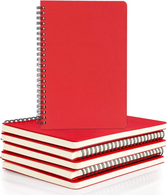 EUSOAR Students Ruled Spiral Notebook, A5 6packs 5.5"X8.3" 120 Pages Red Hardcover Lined Travel Writing Notebooks Journal, Memo Notepad Sketchbook, Office Business Subject Diary Ruled Book Journal