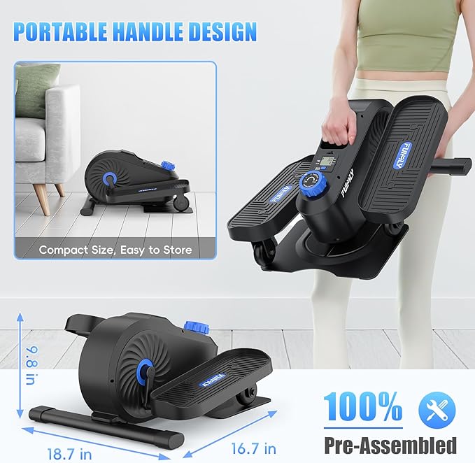 FUNMILY Under Desk Elliptical, Desk Bike Pedal Exerciser, Fully Assembled Leg Exerciser 2 in 1 Seated Standing Elliptical, Ultra-Quiet Mini Elliptical Machines for Home Office Use