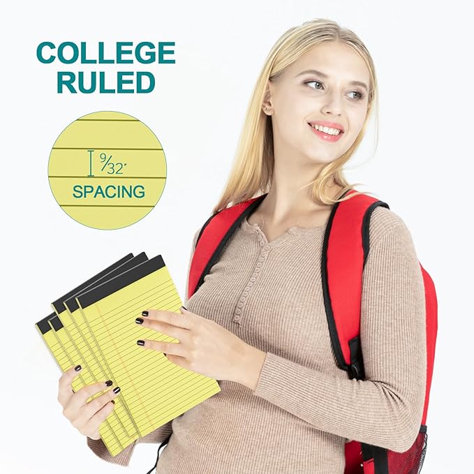 Note Pads 5x8, 4 Pack Small Legal Pads 5x8 Yellow Pad, College Ruled Legal Notepads, Lined Pads of Paper 5x8 Yellow Paper Writing Pads, 30 Sheets Per Notepad for School, Home, Office, Business