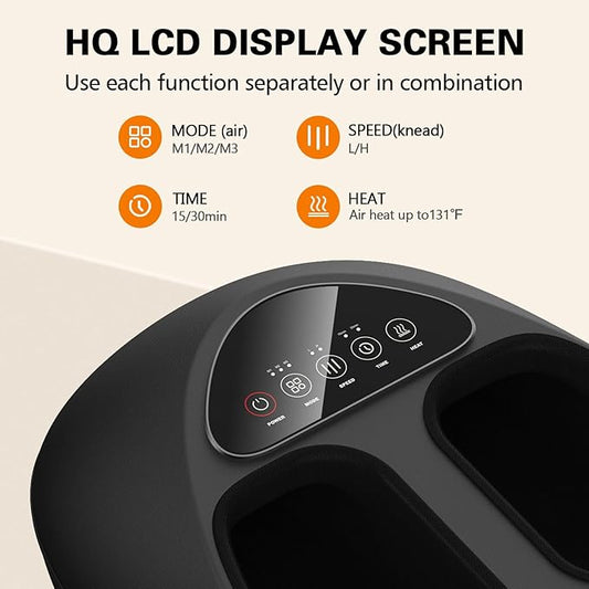 Shiatsu Foot Massager with Heat, Deep Kneading & Gentle Air Compression for Foot Wellness and Relaxation, Feet Massager, Electric Foot Massager Machine - Gifts for Women Men, Fits Size 13