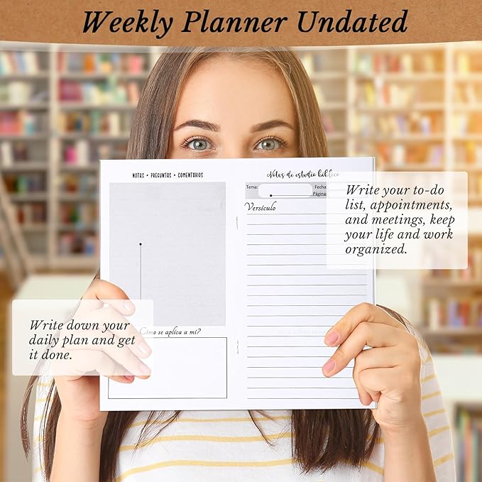 Qilery 30 Pcs Christian Gifts Bulk Pocket Planner 2025-2026 Prayer Journals for Women Men to Do List Weekly Goals for Pastors' Wives Appreciation Day Church Sunday School(Kraft Color,Spanish Bible)