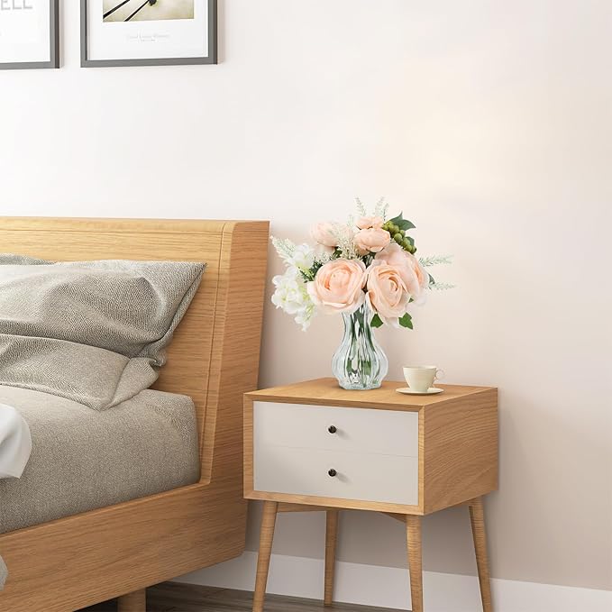 Faux Flowers in Vase for Table Decor, Fake Roses Lavender Plant Artificial Flowers in Vase, Silk Flower Bouquet Floral Arrangements for Home Decor Indoor Office Coffee Table Centerpiece, PeachPink