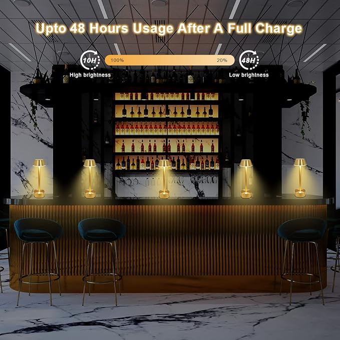 Egobasic Cordless Table Lamps, Modern Rechargeable Battery LED Desk Touch Night Light, 11.8" Metal Minimalist Small Portable Lamps for Dinner Coffee Table Restaurant Bedroom Bar Hotel, Gold