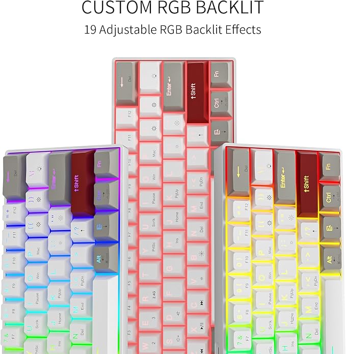 Newmen GM610 60% Wireless Mechanical Keyboard,Wired/Bluetooth/2.4G RGB Backlit,61 Anti-Ghosting Keys,Programmable,Hot-Swappable Gaming Keyboard,for PC Windows Mac Laptop Computer(Linear Red Switch)