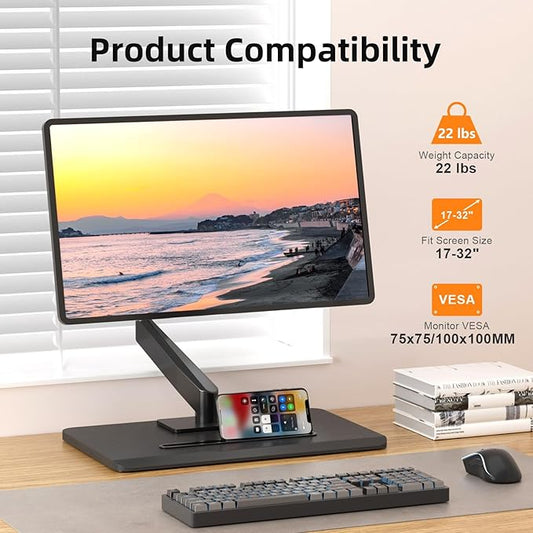 suptek Single Monitor Mount Gas Spring Arm Mount with Base,Free Standing Pneumatic Height Adjustable Monitor Desk Stand for 17 to 32 inch,Holds up to 22 lbs,Black(ML8)