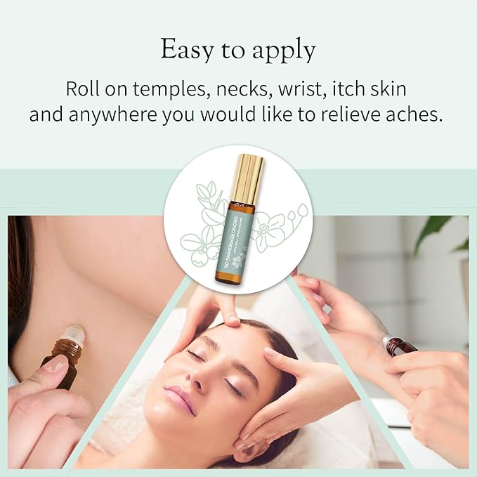 Organic and Kid-Friendly Essential Oil Blend Roll on for Stress Relief, Headache, Itch Relief and Heat Stroke, Includes Orchid, Menthol, Peppermint, Eucalyptus, Wintergreen, 5 ml.