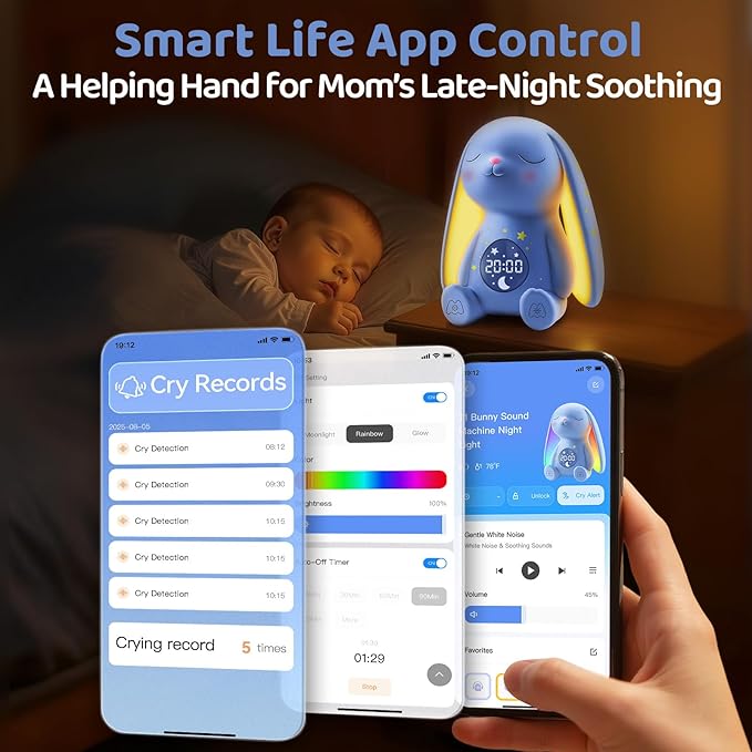 2025 Mom's Choice Awards | White Noise Sound Machine Baby with Night Light, Cry Detection,100 Soothing Sounds, App Control, 150% Battery Life, 50% Faster Sleep, Newborn Essentials