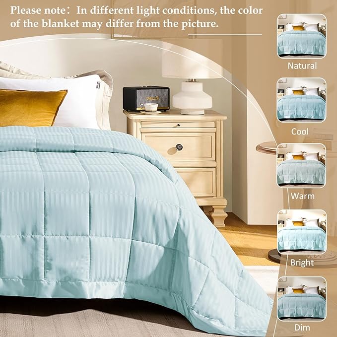 downluxe King Size Blanket with Satin Trim, Lightweight Down Alternative King Blanket for All Season, Machine Washable (Cool Blue, 108 x 90 Inch)