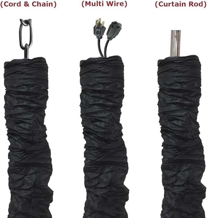 Royal Designs, Inc. Cord & Chain Cover 4 ft Silk Type Fabric, Chandelier Pendant Lighting Chain & Cable Management, Touch Fastener, Black - 2 Pack