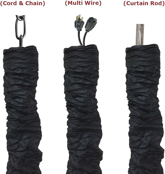 Royal Designs, Inc. Cord & Chain Cover 4 ft Silk Type Fabric, Chandelier Pendant Lighting Chain & Cable Management, Touch Fastener, Black - 4 Pack