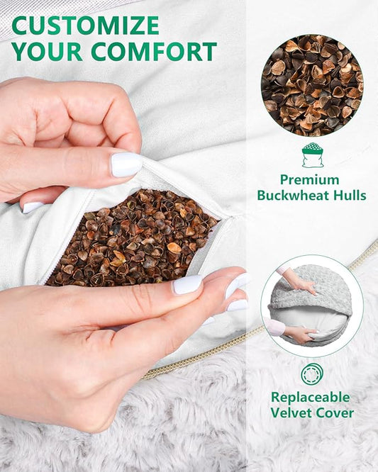 Hihealer Meditation Cushion Set – Large Rose Velvet Zafu & Zabuton Floor Pillow Traditional Tibetan Yoga Bolster for Adults Buckwheat Filled for Comfort Support