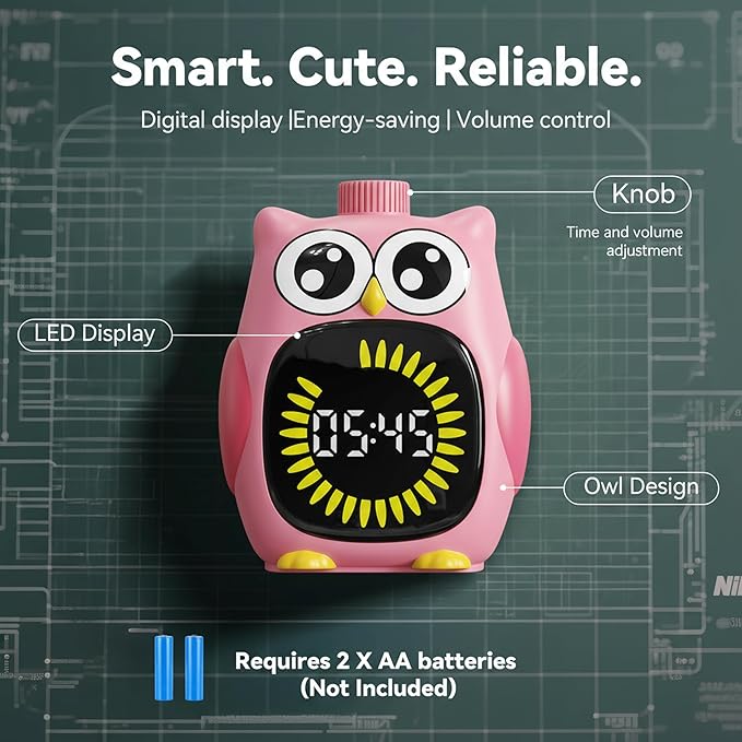 Doli Yearning Visual Timer for Kids, 99 Minute Cute Owl Digital Countdown Timer for Home School Classroom Supplies Study, Silent Time Management Tool (Pink)