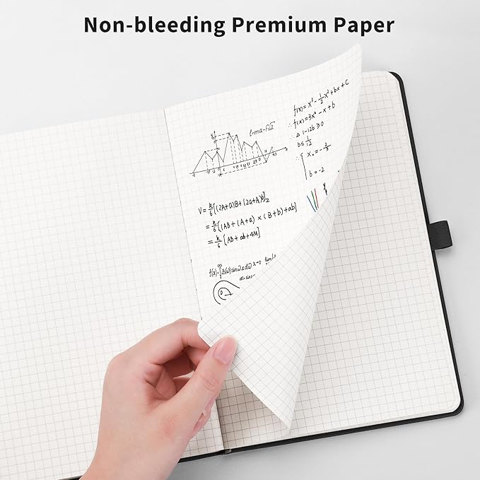 RETTACY Graph Grid Paper Notebook, 2-Pack, 192 Pages per Pack, A5 Medium Size (5.7'' x 8.3''), Leather Hardcover, 100 GSM Thick Paper, for School, Students, Math, Engineering (Black & Navy Blue)