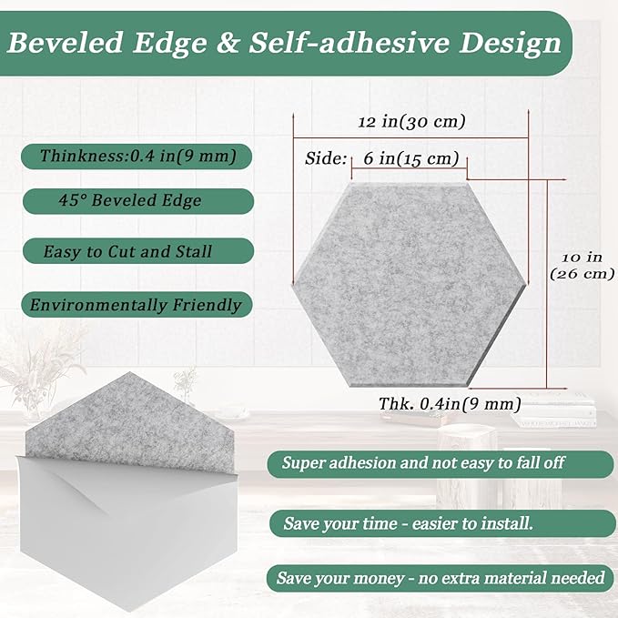 Hexagonal Acoustic Panels-18 Pack High-Density Sound Absorbing Panels 12"X10"X0.4" for Enhanced Noise Reduction, DIY Design, Idea for Studios, Offices, and Home Theaters(Silver Gray)