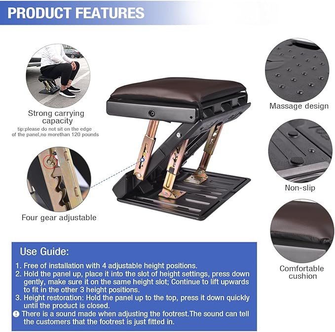 Foot Rest for Under Desk at Work 4-Level Height Adjustable, Ergonomic Foldable Footrest for Office, Gaming,Computer, Soft & Removable Pad Desk Foot Stool Suitable for All Seasons(Brown)