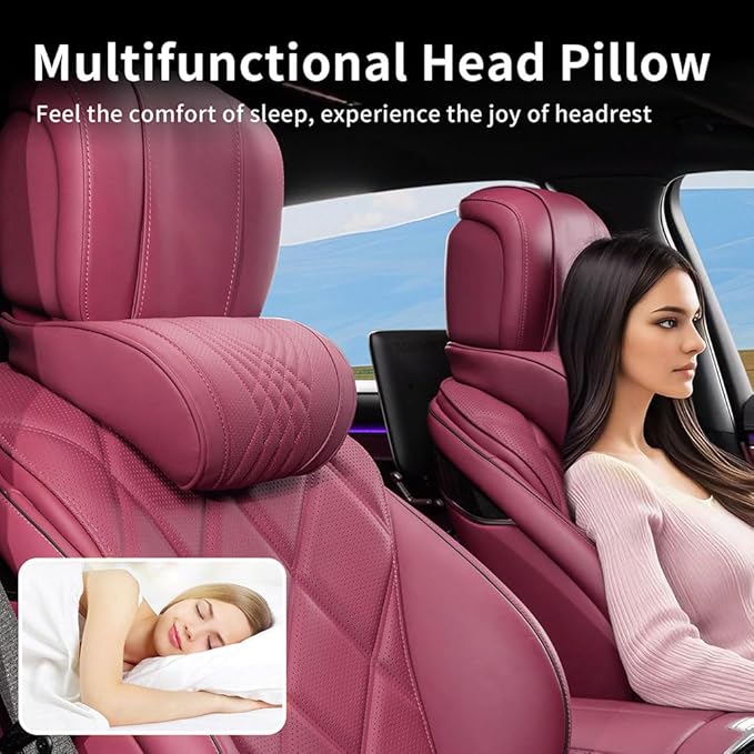 Car Headrest Memory Foam Neck Pillow for Driving with Leather Cover Soft Comfortable Seat Head Pillow Cushion for Most Cars SUV Sedan Home Office Red (1PC)