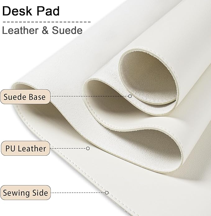 Non-Slip Desk Pad, 24" x 14" Large Mouse Pad, PU Leather Desk Mat with Suede, Laptop Desk Pad, Waterproof Keyboard Pad, Desk Blotter for Office/Home/Decor (Ivory White)
