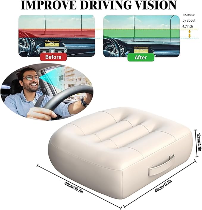 Adult Booster Seat for Car/Portable Booster Seat for Driver/Breathable Non-Slip Seat Cushions with Practical Handle for The Car, Office, Wheelchair, Broader Vision, 17.7"x15.7"x4.7"（Beige）