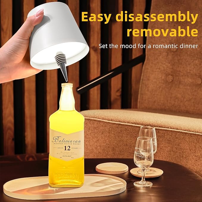 Realmoon Wireless LED Wine Bottle Light - 3 Color Dimmable, Perfect for Dining Room, Bedroom and Bar Atmosphere (White)