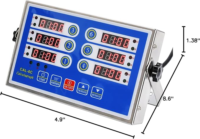Kitchen Timers for Cooking – 6 Channel Commercial Kitchen Timer Restaurant Kitchen Supplies – Stainless Steel LED Technology Kitchen Timer Digital – Reminder Function, Loud Alarm, Blue