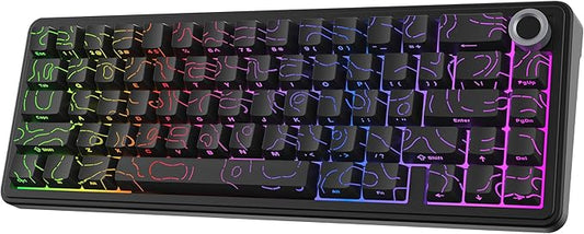 EPOMAKER X Aula F65 PRO Wireless Mechanical Gaming Keyboard, Hot-Swap, 5-Layer Padding, Creamy Gasket, Knob and Shine-Through PBT Keycap, RGB, BT/2.4GHz/USB-C (Black Topographic, Ice Crystal Switch)