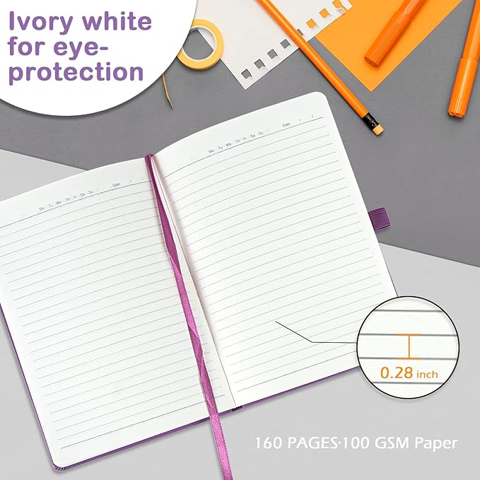 8 Pack Lined Journal Notebooks for Work, Travel, College, (A5 Size 100 GSM Thick Paper) - Classic Ruled, Hardcover Notepad for Writing 160 Pages, 5.5 x 8.3 inch - Multipack 8 Colors