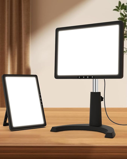 Light Therapy Lamp, 12000 Lux Full Spectrum 3 in 1 Therapy Lamps UV-Free LED Sunlight, Adjustable 10 Brightness 5 Color Modes, Timer, Height, Angle& Detachable Stand, Black