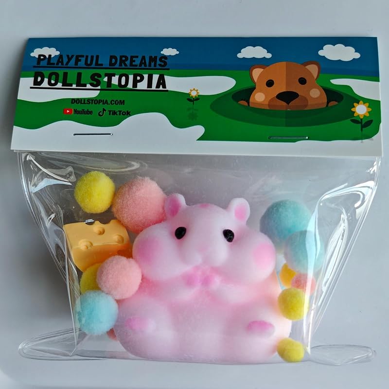 Handmade Flocked Hamster Taba Squishy Toy - Cute Realistic Silicone Animal Fidget Sensory Toy, Ultra-Soft Stress Relief Squeeze Toy for Relaxation Gift (Pink)