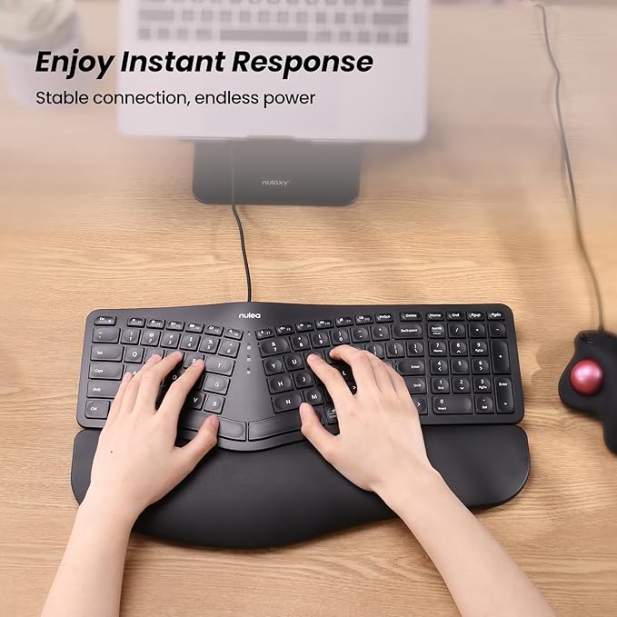 Nulea RT05C Wired Ergonomic Keyboard, Split Keyboard with Cushioned Wrist Rest, Adjustable Tilt Legs, Plug and Play, USB Corded, Compatible with Windows/Mac