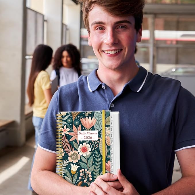 2026 Daily & Monthly Planner - One Page Per Day, Daily Planner 2026 from January 2026 to December 2026, Planner 2026 with 12 Monthly Tabs, 6.4" x 8.5", Flower-B