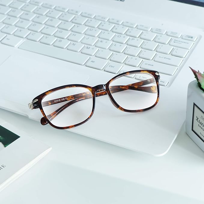 VisionGlobal Blue Light Blocking Glasses for Women/Men, Anti Eyestrain, Computer Reading, TV Glasses, Stylish Square Frame, Anti Glare(Tortoise,+5.25 Magnification)