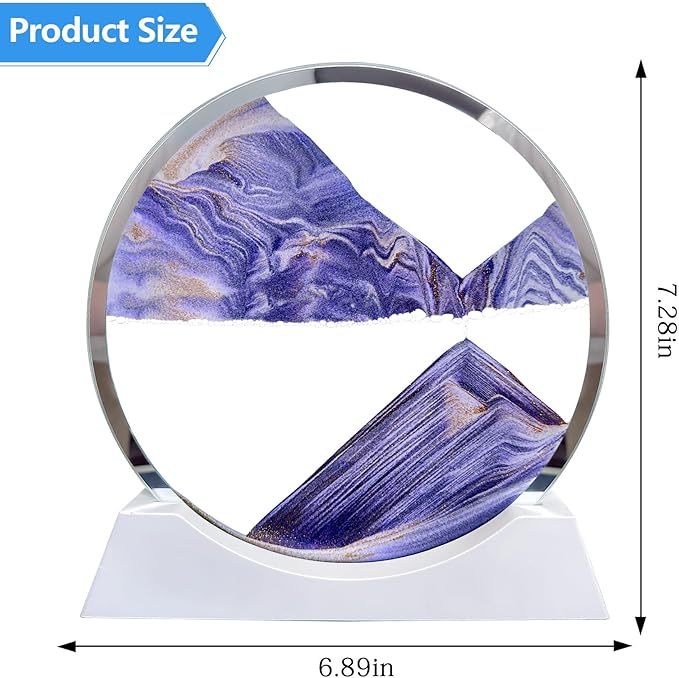 Aoderun 7" Moving Sand Art Liquid Motion with Light 3 Color Changing Moving Sand Art Picture Round Glass 3D Deep Sea Sand Art Sandscapes for Adult Relaxing Toys Desktop Home Office(Purple)