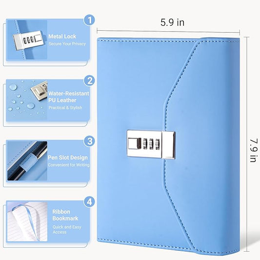 CAGIE Diary with Lock for Women, Full Wrap-around Privacy Journal Gifts for Girls, 120 GMS 224 Pages Thick Lined Notebook with Lock, 5.9 x 7.9 Inch