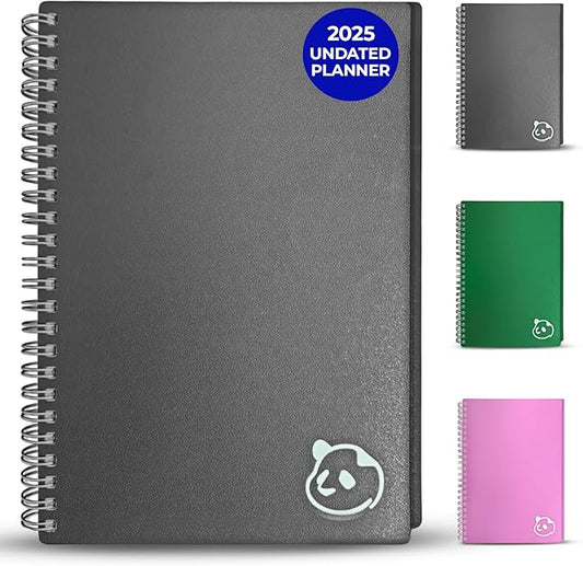 Panda Planner 2025-2026 Undated Daily Planner 5.75" x 8.25" – 90-Day Spiral Academic & Productivity Planner with Hourly Schedule, Habit Tracker, To-Do List & Monthly Calendar – ADHD-Friendly Panda Journal (Gray)