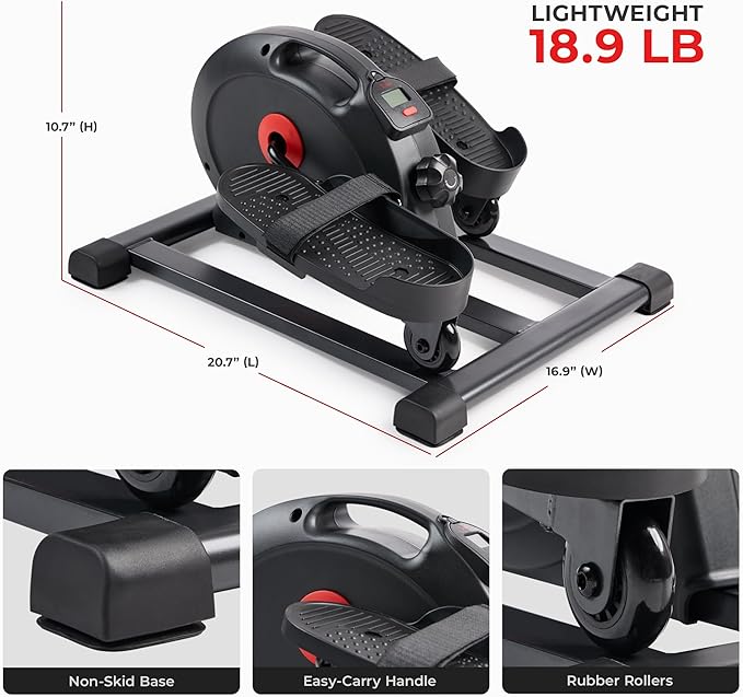 Sunny Health & Fitness Smart Mini Elliptical Trainer, Indoor Under-Desk Pedal Exerciser for Mobility & Cardio Workout, Free SunnyFit App Connection, Optional Motorized w/Remote Control