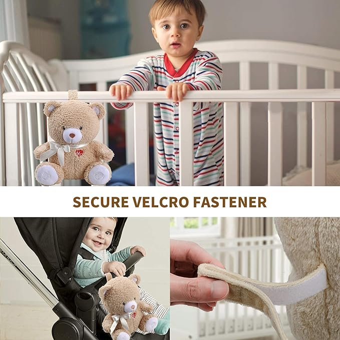 BEREST Baby Cry Activated Sleeping Aid Soother, White Noise Machine Infant Stuffed Animal Baby Gifts Bear Toy with Nursery Decor Night Light, Womb Heartbeat, 9 Soothing Sounds for Toddler Crib