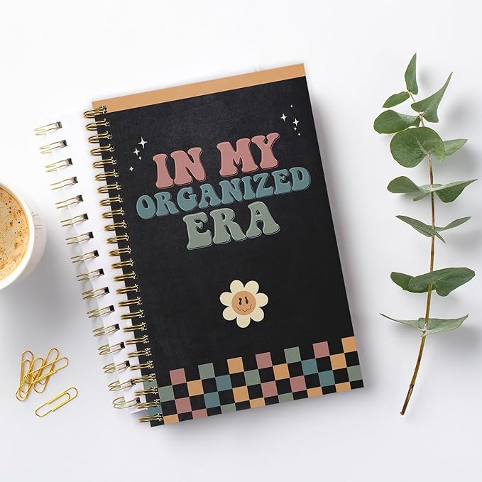 in My Organized Era Planner / 5.5" x 8.5" Rainbow Checkered Spiral Notebook / 120 Daily Planner Pages/Durable Twin Loop Gloss Laminated Cover/Gold Wire-o Spiral/Made in The USA