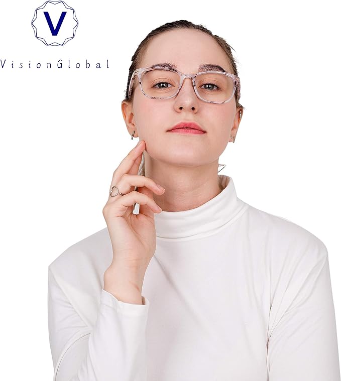 VisionGlobal Blue Light Blocking Glasses for Women, Anti Eyestrain, Computer Reading, TV Glasses, Stylish Square Frame, Anti Glare(Marble,+4.50 Magnification)