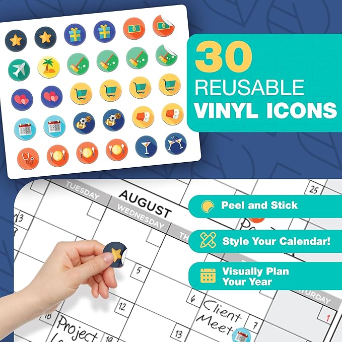 Large Dry Erase Calendar for Wall, 38" x 58" - Undated, Yearly, Reusable - Full 12 Month Year - Includes Markers, Eraser & Accessories