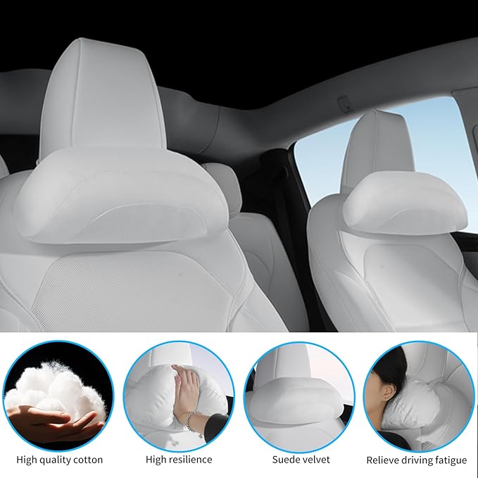 Car Headrest Pillow for Driving, Softness Ergonomic Design Universal Travel Neck Pillow for Most Cars, Office Chairs, Gaming Chairs with Extra Filler Cotton Bag (White, 2PC)
