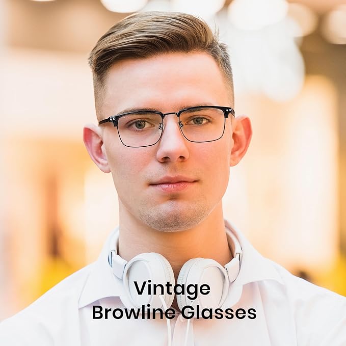 Cyxus Men Blue Light Blocking Glasses Half Rimless Computer Gaming Glasses Square Fashion Glasses 8133