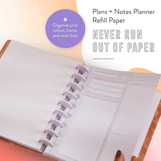 Happy Planner Plans + Notes Planner Refill Paper, 100 Sheets of Lined and Dashboard Layout Notebook Paper for Journals, Classic Size, 7"x 9.75"