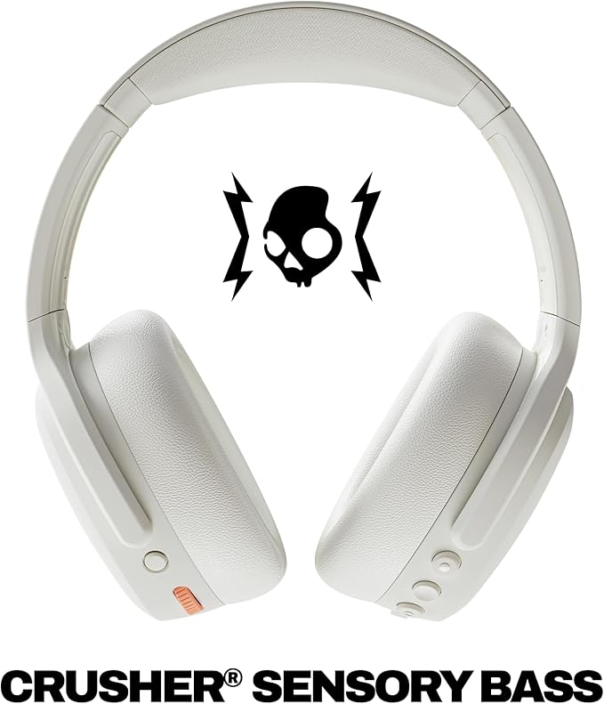 Skullcandy Crusher ANC 2 Over-Ear Noise Canceling Wireless Headphones with Sensory Bass and Charging Cable, 50 Hr Battery, Skull-iQ, Alexa Enabled, Microphone, Works with Bluetooth Devices - Bone